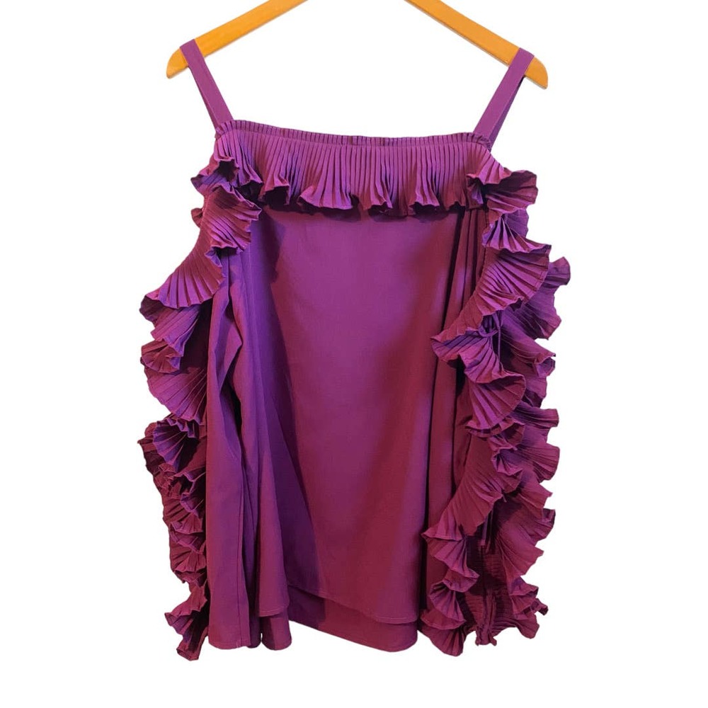 Lane Bryant purple cold shoulder ruffle lace up sleeve size 20 - Picture 2 of 9